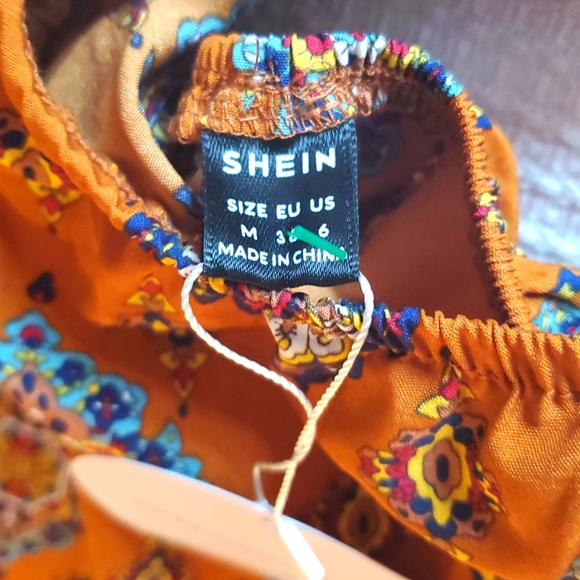 Shein Vcay Orange Patterned Cut Out Dress With Adjustable Straps - Picture 2 of 10